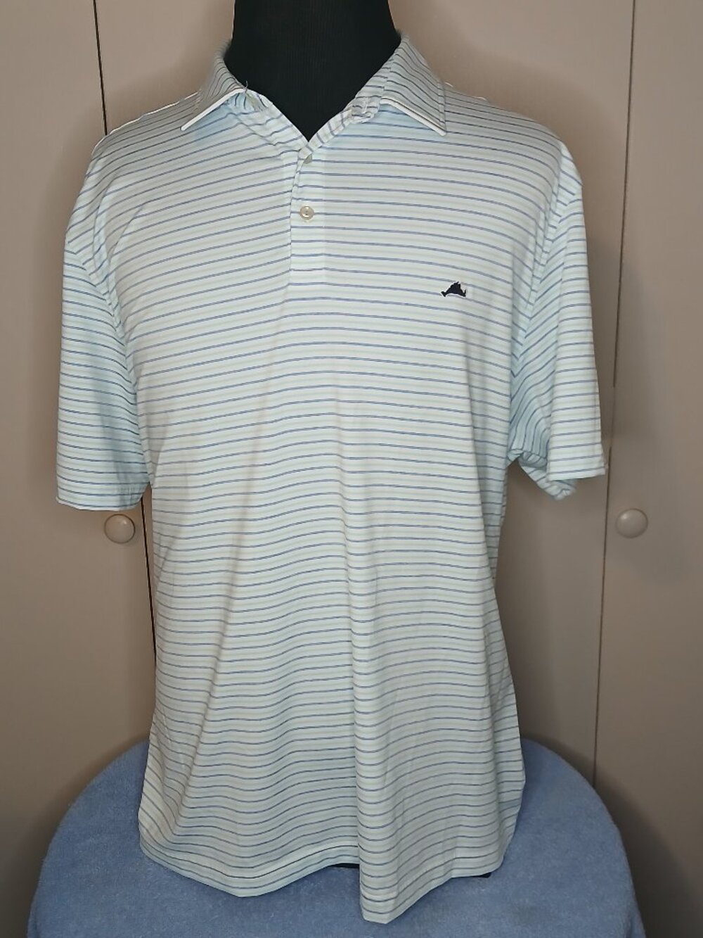 Vineyard Vines On the Go Men's 2XL Blue White Pinstriped Golf Polo (1168B1-30)